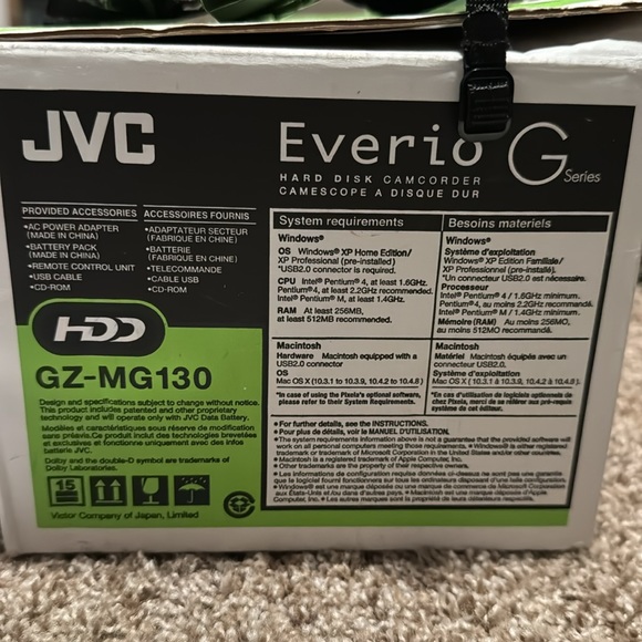 JVC Everio G Series Hard Disk Camcorder 34X Optical Hyper Zoom (GZ-MG140) EUC! - Picture 15 of 16